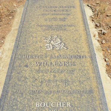 BOUCHER Cornelia Aletta nee WILLEMSE 1943-2003 :: WILLEMSE Johester Emmarentia nee COERTZE 1922-2013 :: BOUCHER Thea 1978-2015