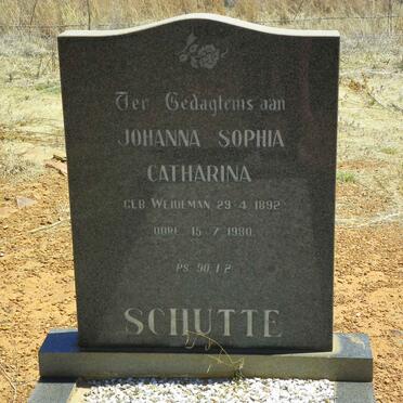 SCHUTTE Johanna Sophia Catharina nee WEIDEMAN 1892-1980
