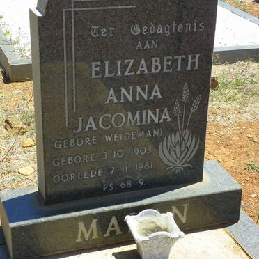 MALAN Elizabeth Anna Jacomina nee WEIDEMAN 1903-1981