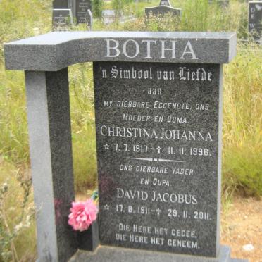 BOTHA David Jacobus 1911-2011 &amp; Christina Johanna 1917-1996