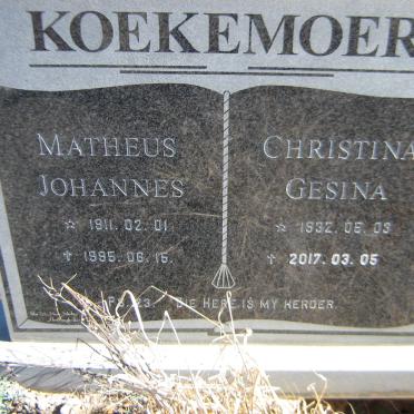 KOEKEMOER Matheus Johannes 1911-1995 &amp; Christina Gesina 1932-2017