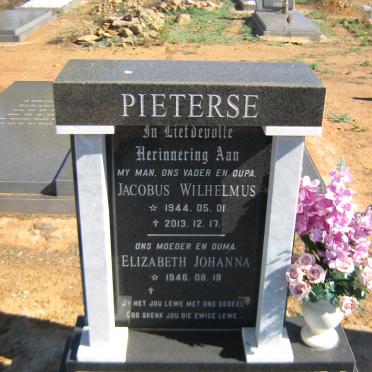 PIETERSE Jacobus Wilhelmus 1944-2013 &amp; Elizabeth Johanna 1946-