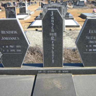 RENSBURG Hendrik Johannes, Jansen van 1919-1991 &amp; Elsie Suzanna BRITZ 1921-2017
