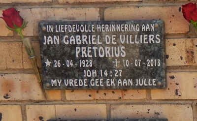 PRETORIUS Jan Gabriel de Villiers 1928-2013 &amp; Johanna Hendrina 1931-2012