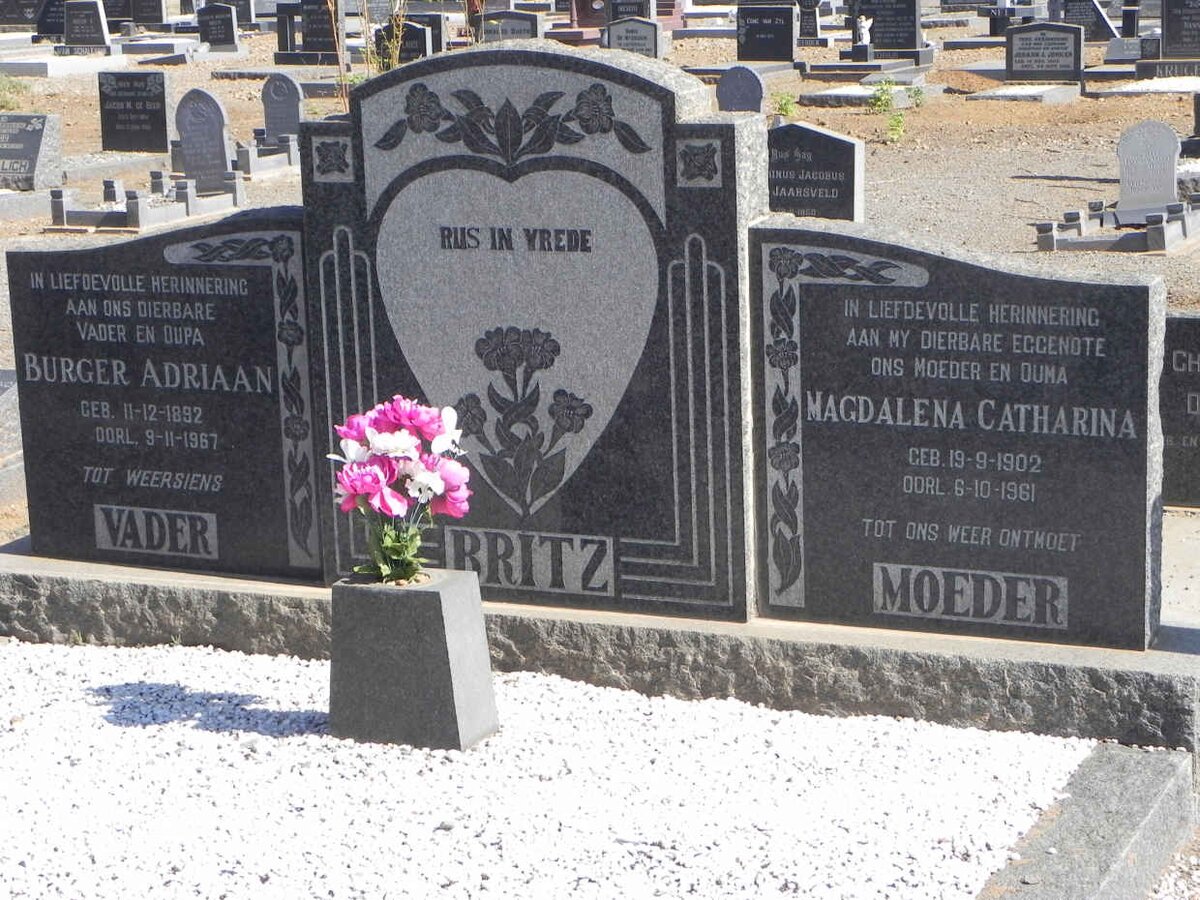 BRITZ Burger Adriaan 1892-1967 &amp; Magdalena Catharina 1902-1961