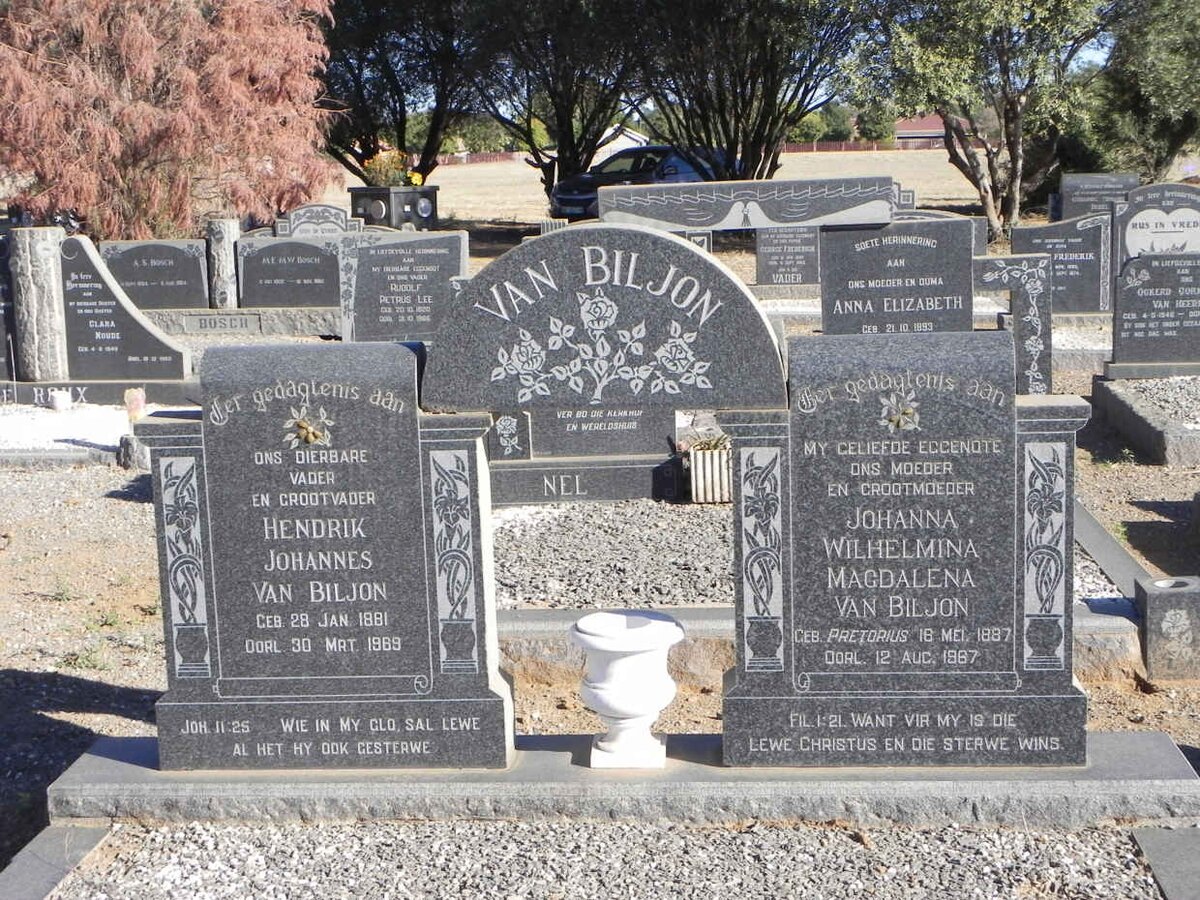 BILJON Hendrik Johannes, van 1881-1969 &amp; Johanna Wilhelmina Magdalena PRETORIUS 1887-1967