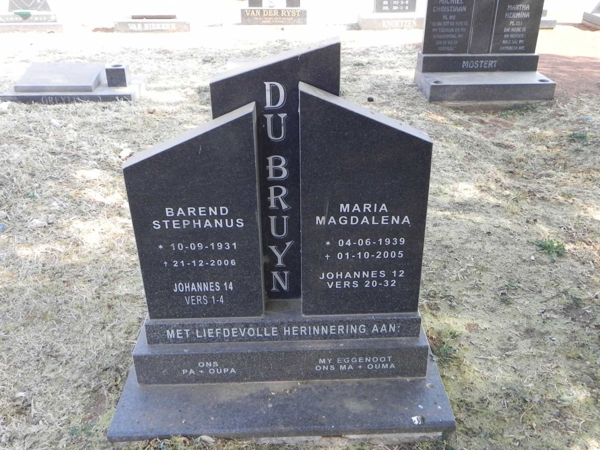 BRUYN Barend Stephanus, du 1931-2006 &amp; Maria Magdalena 1939-2005