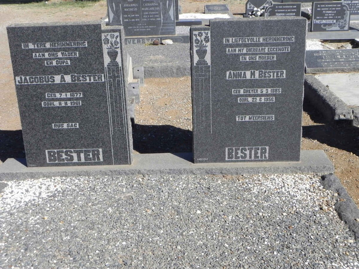 BESTER Jacobus A. 1877-1961 &amp; Anna M. DREYER 1885-1956