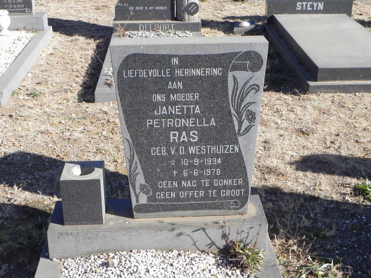RAS Janetta Petronella nee V.D. WESTHUIZEN 1934-1978