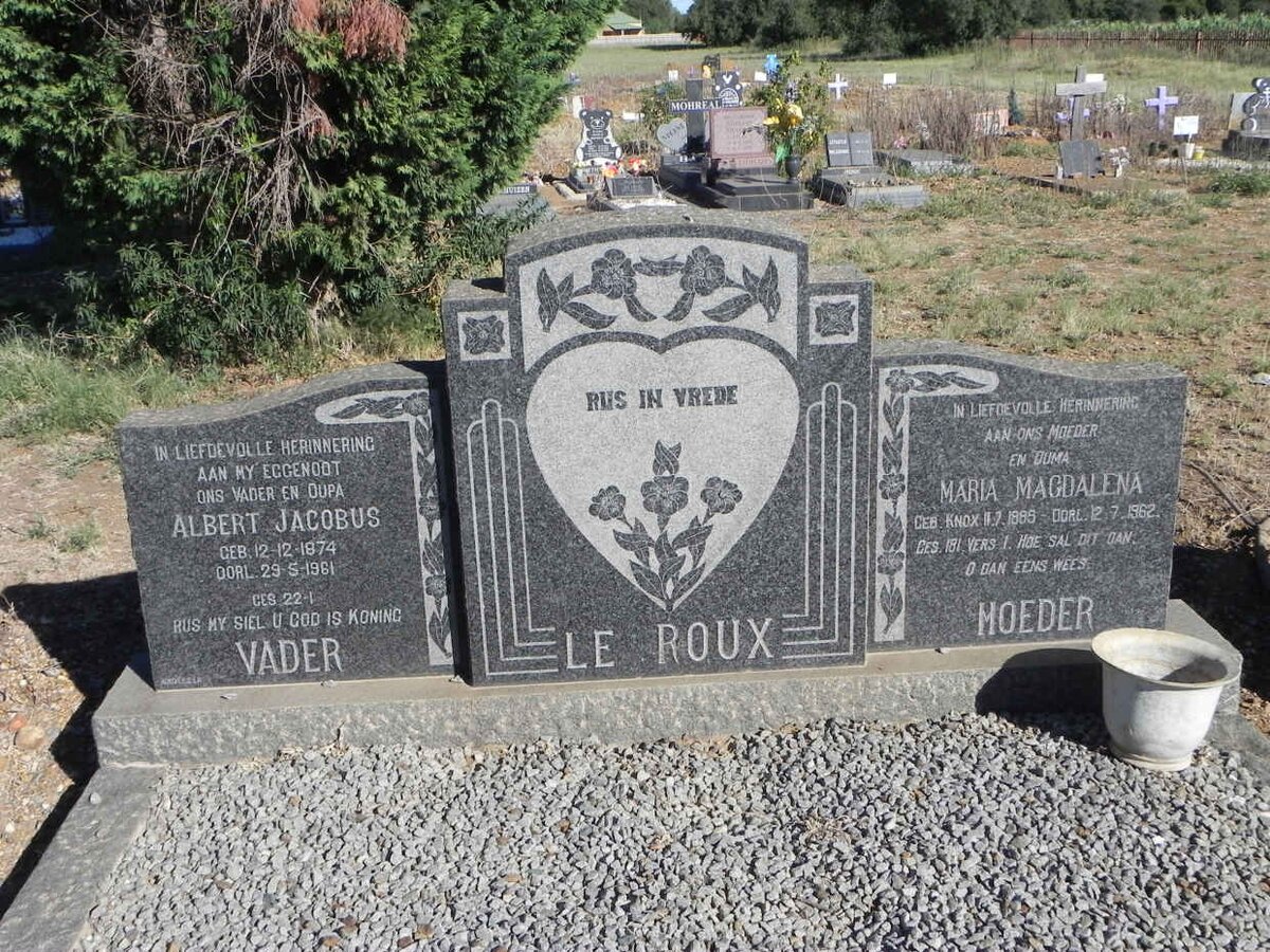 ROUX Albert Jacobus, le 1874-1961 &amp; Maria Magdalena KNOX 1885-1962