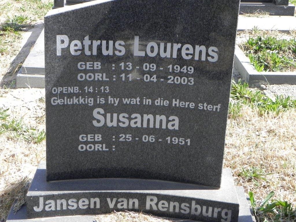 RENSBURG Petrus Lourens, Jansen van 1949-2003 &amp; Susanna 1951-
