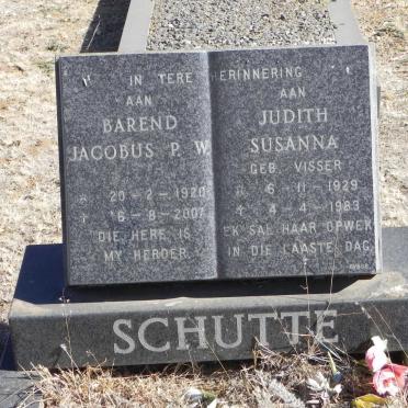 SCHUTTE Barend Jacobus P.W. 1920-2007 &amp; Judith Susanna VISSER 1929-1983