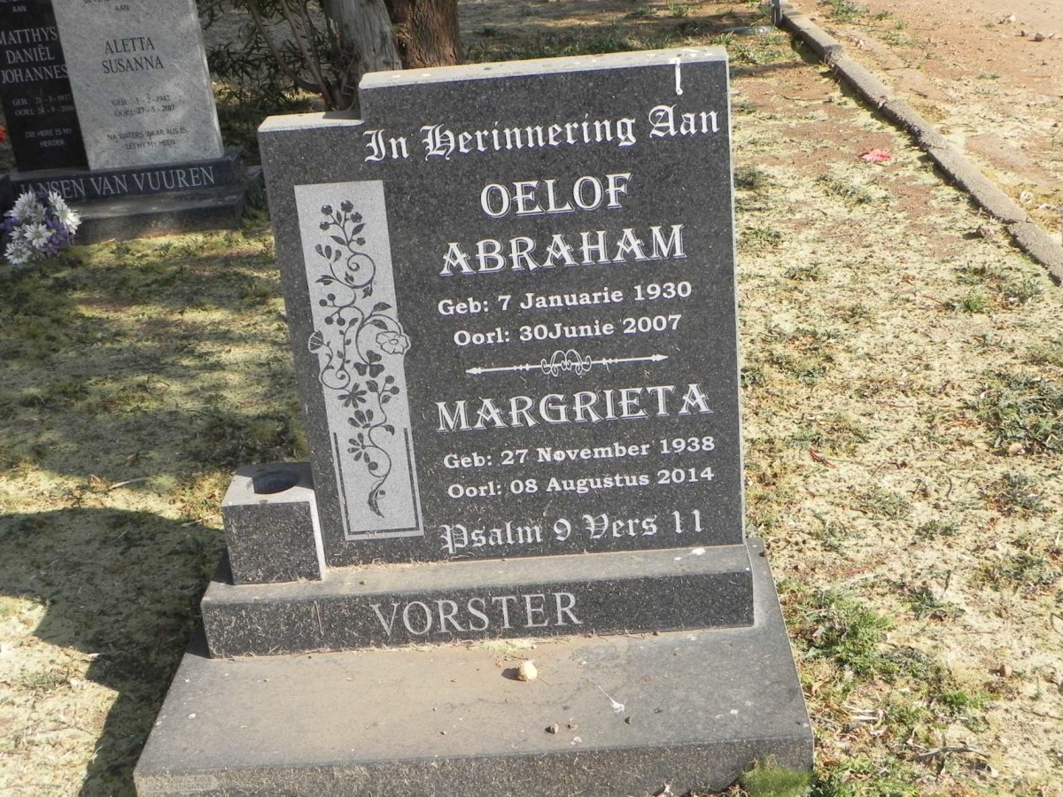 VORSTER Oelof Abraham 1930-2007 &amp; Margrieta 1938-2014