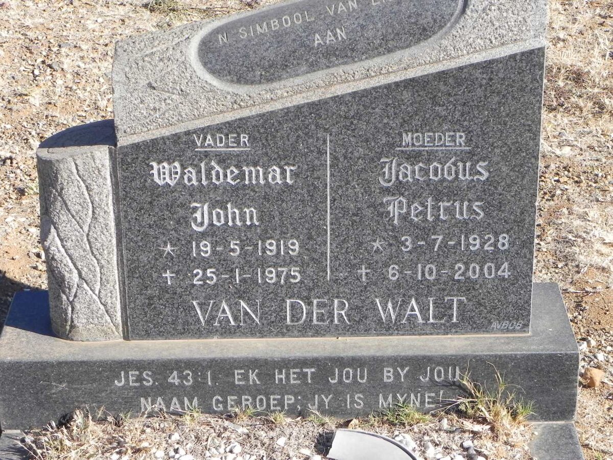 WALT Waldemar John, van der 1919-1975 &amp; Jacobus Petrus 1928-2004