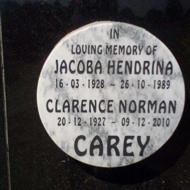 CAREY Clarence Norman 1927-2010 &amp; Jacoba Hendrina 1928-1989