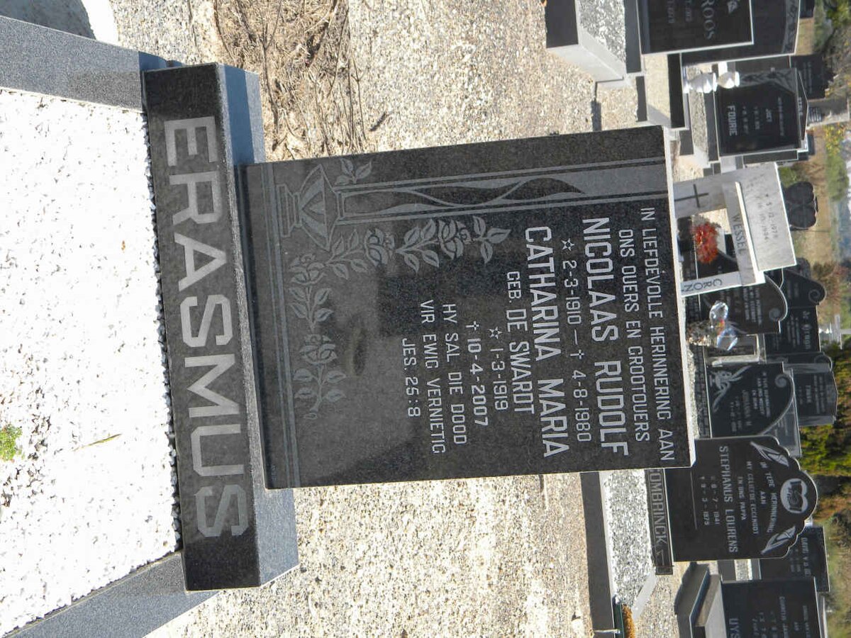 ERASMUS Nicolaas Rudolf 1910-1980 &amp; Catharina Maria DE SWARDT 1919-2007