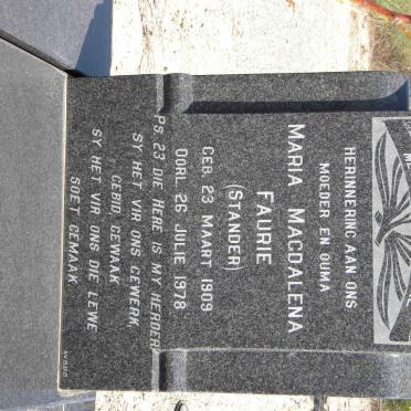 FAURIE Maria Magdalena nee STANDER 1909-1978