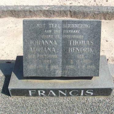 FRANCIS Thomas Hendrik ?-1966 &amp; Johanna Adriana PRETORIUS 1889-1965