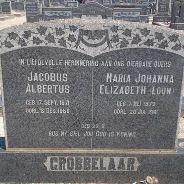 GROBBELAAR Jacobus Albertus 1871-1958 &amp; Maria Johanna Elizabeth LOUW 1872-1961