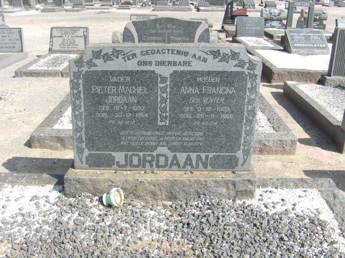 JORDAAN Pieter Machiel 18?3-1954 &amp; Anna Francina VENTER 1903-1956