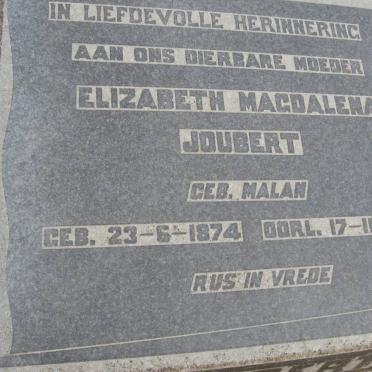JOUBERT Johannes Gerhardus 1871-1942 &amp; Elizabeth Magdalena nee MALAN 1874-1957