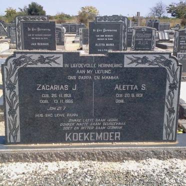 KOEKEMOER Zagarias J. 1931-1965 &amp; Aletta S. 1931-