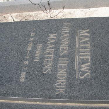 MATHEWS Johannes Hendrik Maartens 1899-1989