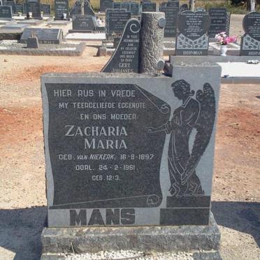 MANS Zacharia Maria nee VAN NIEKERK 1897-1961
