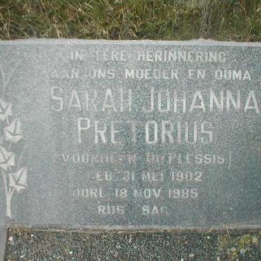 PRETORIUS Sarah Johanna nee DU PLESSIS 1902-1985