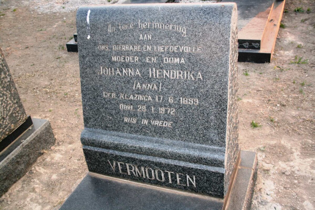 VERMOOTEN Johanna Hendrika nee KLAZINGA 1899-1972