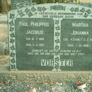 VORSTER Paul Philippus 1888-1965 &amp; Martha Johanna V.D. WALT 1894-1968