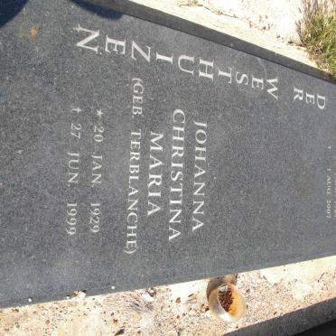 WESTHUIZEN Jan Hendrik, van der 1927-2007 &amp; Johanna Christina Maria TERBLANCHE 1929-1999