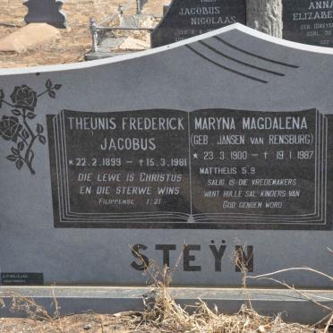 STEΫN Theunis Frederick Jacobus 1899-1981 &amp; Maryna Magdalena JANSEN VAN RENSBURG 1900-1987