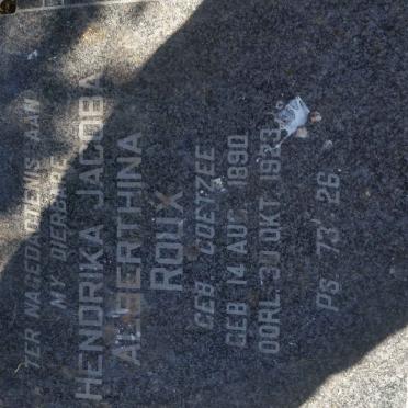 ROUX Hendrika Jacoba Alberthina nee COETZEE 1890-1923