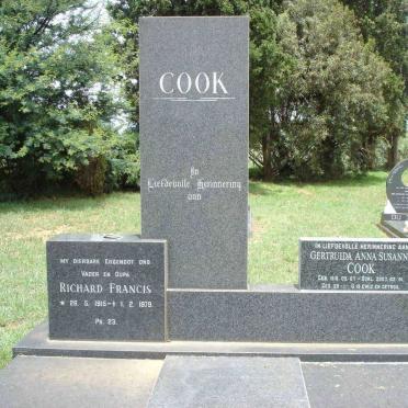 COOK Richard Francis 1915-1979 &amp; Gertruida Anna Susanna 1918-2007