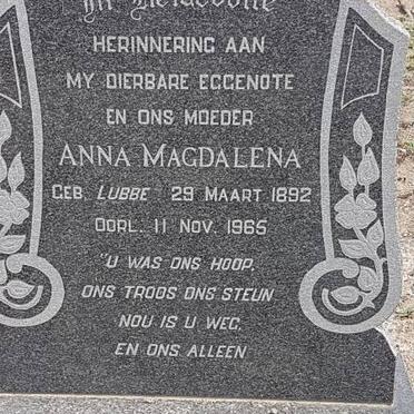 DREYER Anna Magdalena nee LUBBE 1892-1965