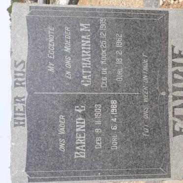 FOURIE Barend C. 1903-1988 &amp; Catharina M. DE KOCK 1909-1962