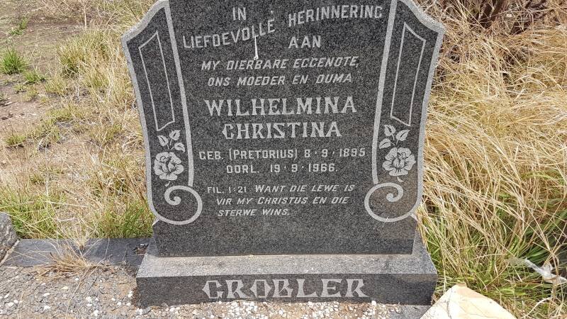 GROBLER Wilhelmina Christina nee PRETORIUS 1895-1966