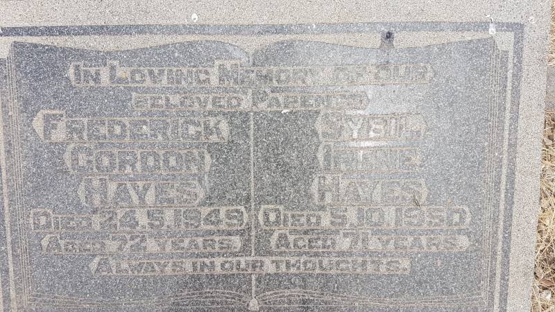 HAYES Frederick Gordon -1949 &amp; Sybil Irene -1950