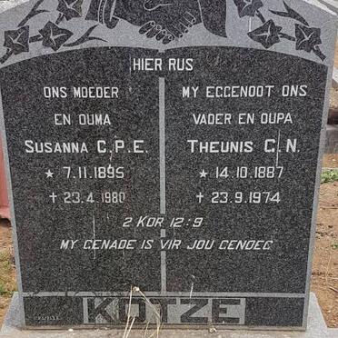 KOTZE Theunis G.N. 1887-1974 &amp; Susanna C.P.E. 1895-1980