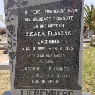 LIEBENBERG Jacobus Johannes 1899-1980 &amp; Susara Francina Jacomina 1896-1973