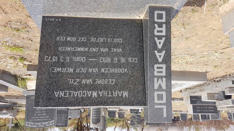 LOMBARD Martha Magdalena voorheen VAN DER MERWE nee VAN ZYL 1893-1973