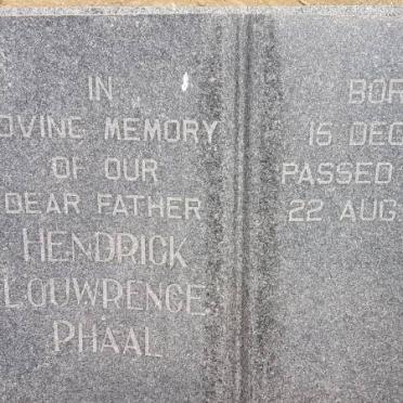 PHAAL Hendrick Louwrence 1881-1956