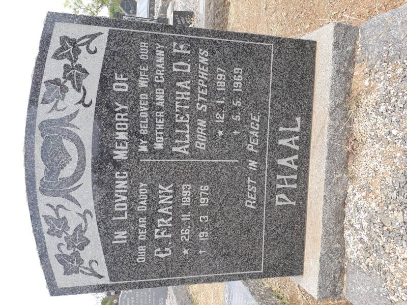 PHAAL Gerald Frank 1893-1976 &amp; Alletha D.F. STEPHENS 1897-1969