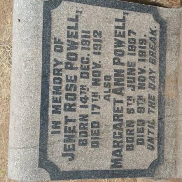 POWELL Margaret Ann 1907-1919 :: POWELL Jenet Rose 1911-1912