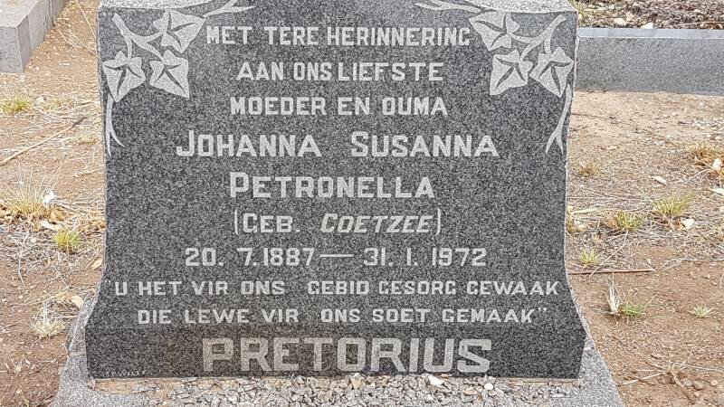 PRETORIUS Johanna Susanna Petronella nee COETZEE 1887-1972