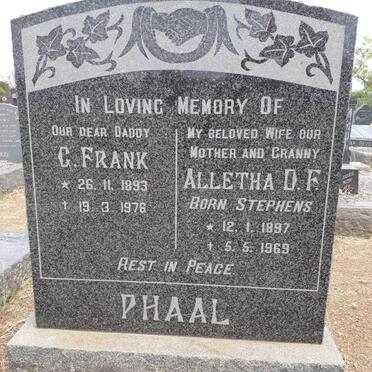 PHAAL Gerald Frank 1893-1976 &amp; Alletha D.F. STEPHENS 1897-1969