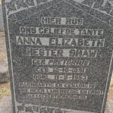 SHAW Anna Elizabeth Hester nee PRETORIUS 1891-1953