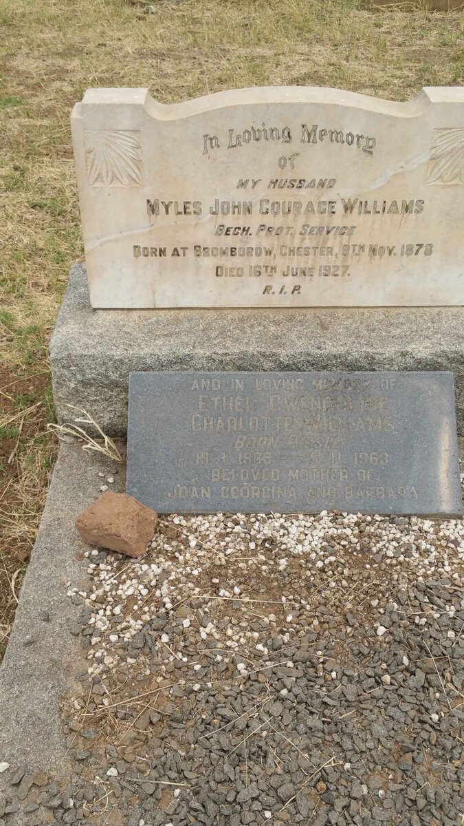WILLIAMS Myles John Courage 1878-1927 &amp; Ethel Gwendoline Charlotte RIESLE 18??-1963