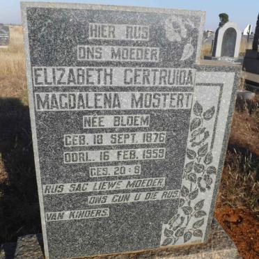 MOSTERT Elizabeth Gertruida Magdalena nee BLOEM 1876-1959